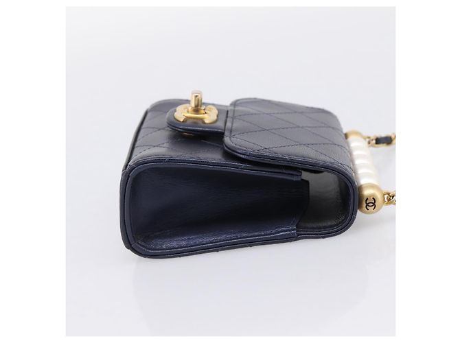 Borsa CHANEL Mini Matelasse Chain Pearl Bag Goatskin Navy Gold CC Auth 197060SAM D'oro Blu navy - vista 5