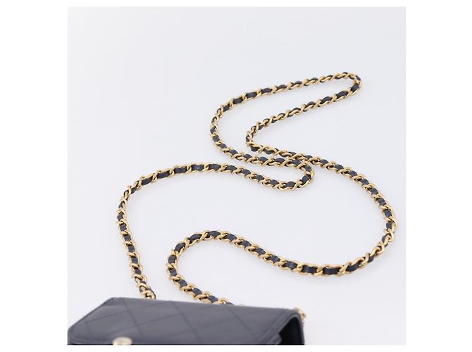 Borsa CHANEL Mini Matelasse Chain Pearl Bag Goatskin Navy Gold CC Auth 197060SAM D'oro Blu navy - vista 8