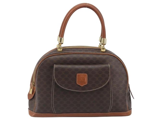 Céline Borsa a mano CELINE Macadam Canvas PVC Leather Brown Gold Auth 196621A Marrone D'oro - vista 2