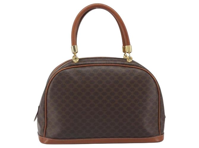 Céline Borsa a mano CELINE Macadam Canvas PVC Leather Brown Gold Auth 196621A Marrone D'oro - vista 3