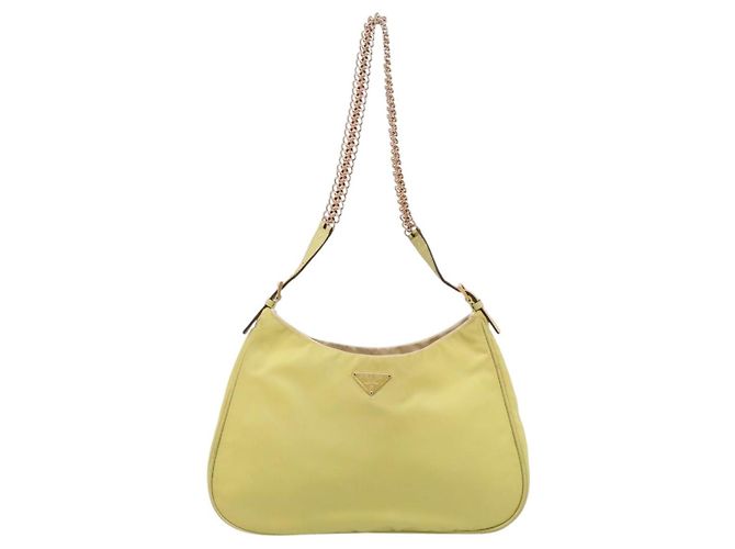 Borsa a Tracolla con Catena PRADA Nylon Giallo Tono Oro Auth 198491A - vista 2