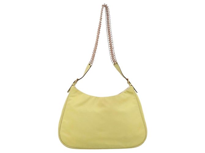 Borsa a Tracolla con Catena PRADA Nylon Giallo Tono Oro Auth 198491A - vista 3