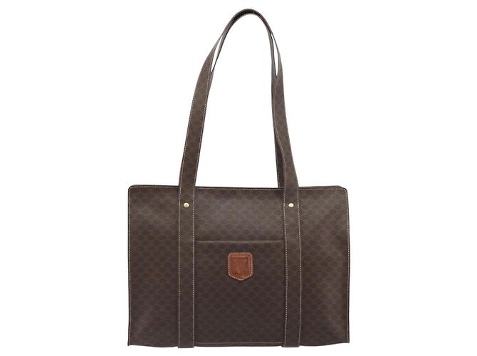 Céline Borsa Tote CELINE Macadam Canvas PVC Pelle Marrone Oro Auth mr2848 D'oro - vista 2