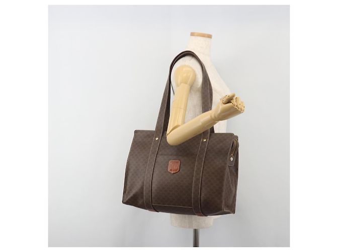 Céline Borsa Tote CELINE Macadam Canvas PVC Pelle Marrone Oro Auth mr2848 D'oro - vista 24