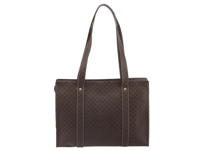 Céline Borsa Tote CELINE Macadam Canvas PVC Pelle Marrone Oro Auth mr2848 D'oro - vista 3