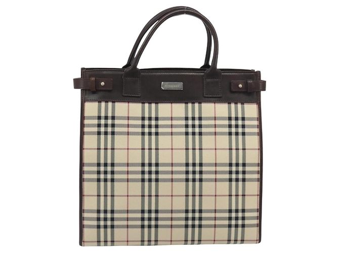 Borsa a mano BURBERRY Nova Check Canvas Beige Silver Auth 198650 Argento - vista 2