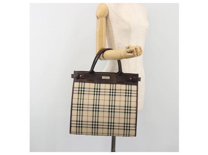 Borsa a mano BURBERRY Nova Check Canvas Beige Silver Auth 198650 Argento - vista 21
