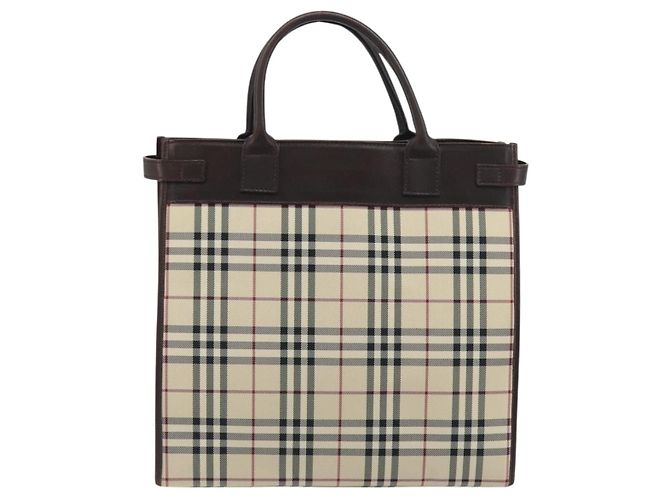 Borsa a mano BURBERRY Nova Check Canvas Beige Silver Auth 198650 Argento - vista 3