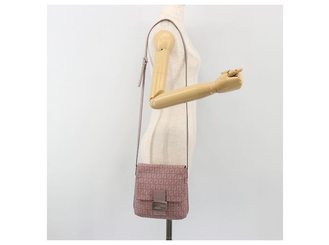 FENDI Zucchino Canvas Mamma Baguette Schultertasche Lila 8BT075 Auth BA14896A Silber - Ansicht 23