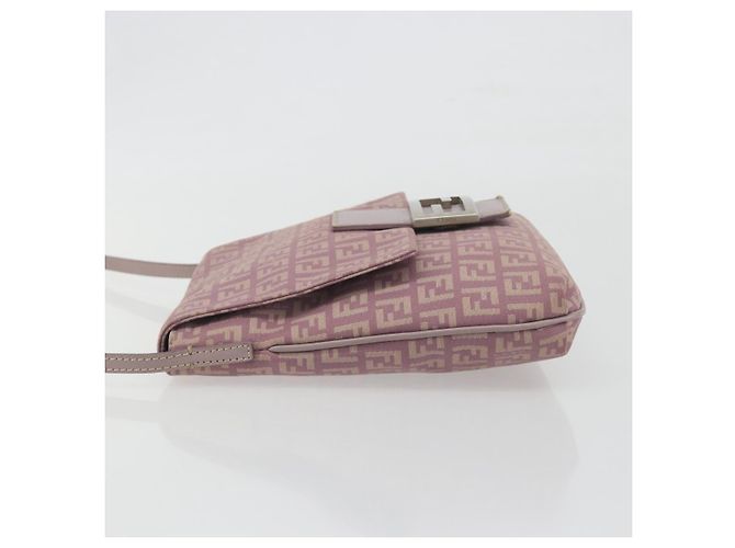 FENDI Zucchino Canvas Mamma Baguette Schultertasche Lila 8BT075 Auth BA14896A Silber - Ansicht 5