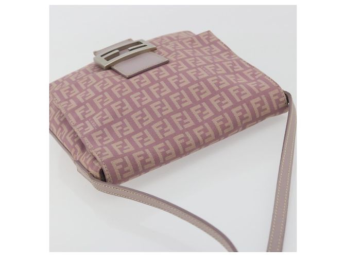 FENDI Zucchino Canvas Mamma Baguette Schultertasche Lila 8BT075 Auth BA14896A Silber - Ansicht 6
