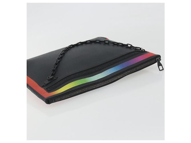 LOUIS VUITTON taiga rainbow Chain Pochette A4 Bag Black M30347 LV Auth 195606A Nero - vista 6