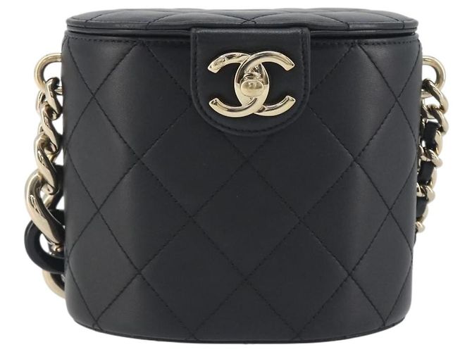 CHANEL Matelasse Chain Shoulder Vanity Bag aus schwarzem Lammleder CC Auth 198651SAM - Ansicht 2