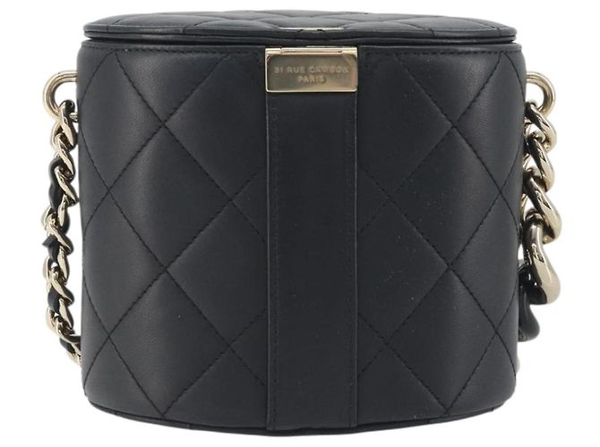 CHANEL Matelasse Chain Shoulder Vanity Bag aus schwarzem Lammleder CC Auth 198651SAM - Ansicht 3