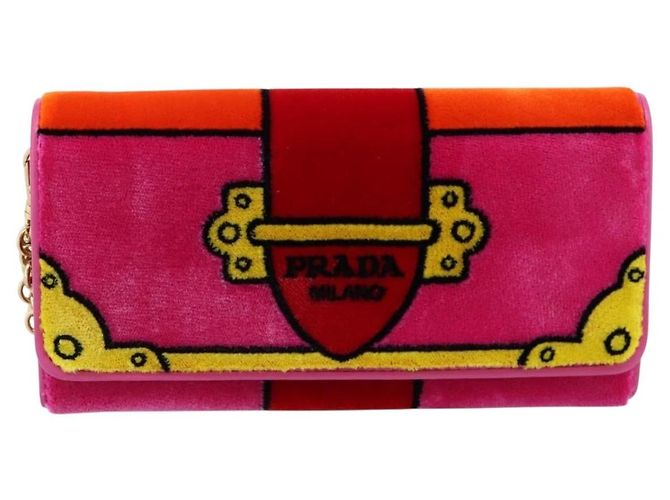 Cartera larga PRADA Velor Red Gold Auth 197223M Roja Dorado - vista 2