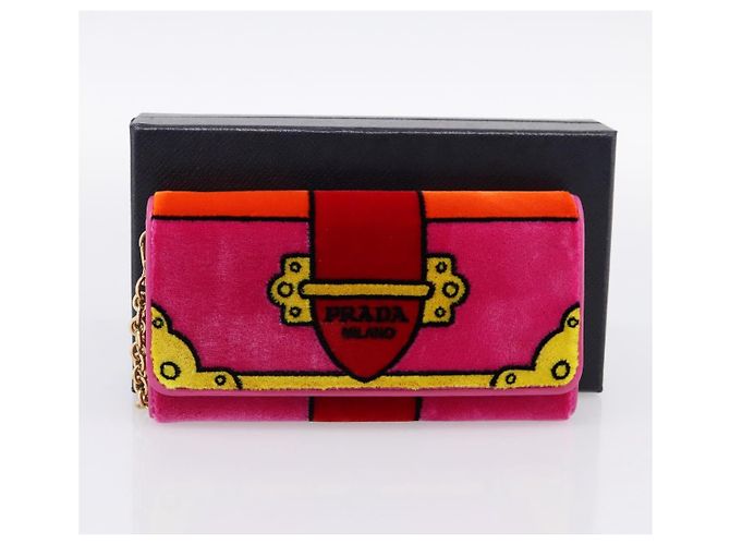 Cartera larga PRADA Velor Red Gold Auth 197223M Roja Dorado - vista 23