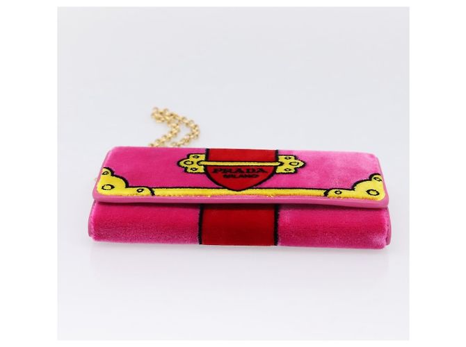 Cartera larga PRADA Velor Red Gold Auth 197223M Roja Dorado - vista 8
