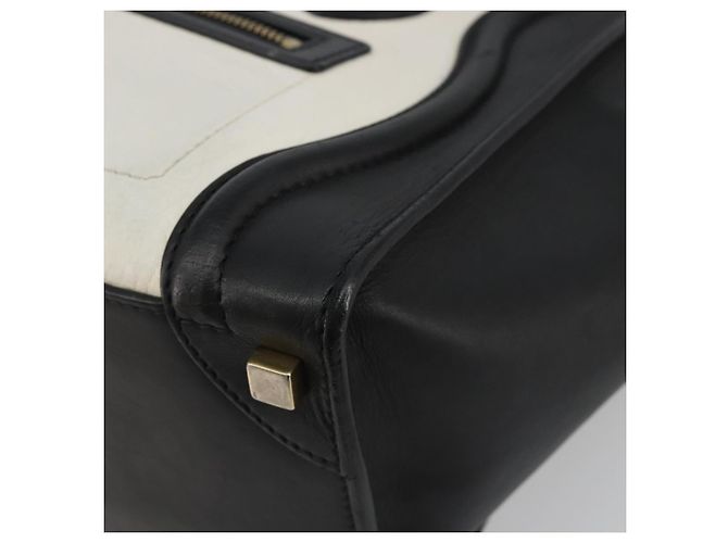 Céline CELINE Luggage Micro Shopper Hand Bag Leather White Gold Tone Auth 196440A Bianco - vista 10