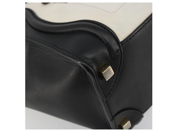Céline CELINE Luggage Micro Shopper Hand Bag Leather White Gold Tone Auth 196440A Bianco - vista 11