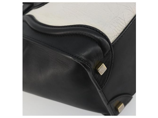 Céline CELINE Luggage Micro Shopper Hand Bag Leather White Gold Tone Auth 196440A Bianco - vista 13