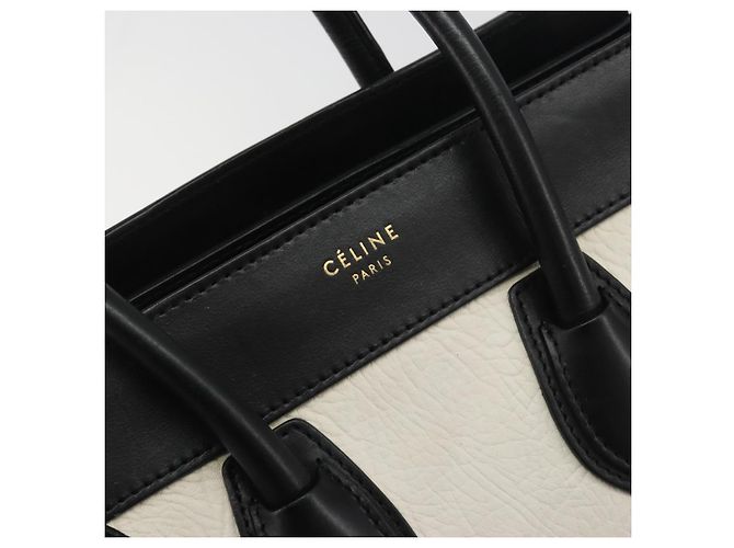 Céline CELINE Luggage Micro Shopper Hand Bag Leather White Gold Tone Auth 196440A Bianco - vista 15