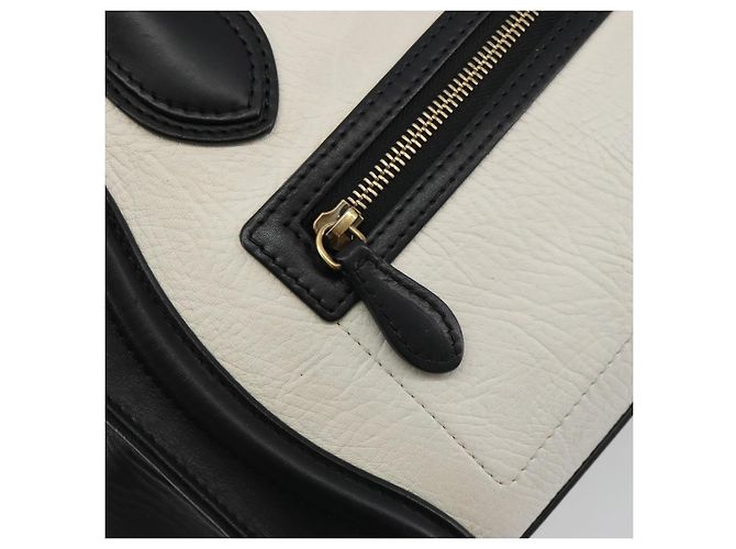 Céline CELINE Luggage Micro Shopper Hand Bag Leather White Gold Tone Auth 196440A Bianco - vista 16