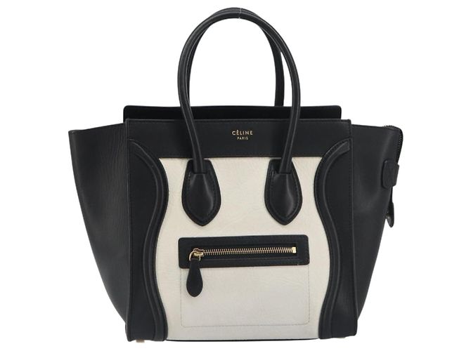Céline CELINE Luggage Micro Shopper Hand Bag Leather White Gold Tone Auth 196440A Bianco - vista 2