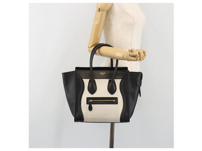 Céline CELINE Luggage Micro Shopper Hand Bag Leather White Gold Tone Auth 196440A Bianco - vista 26