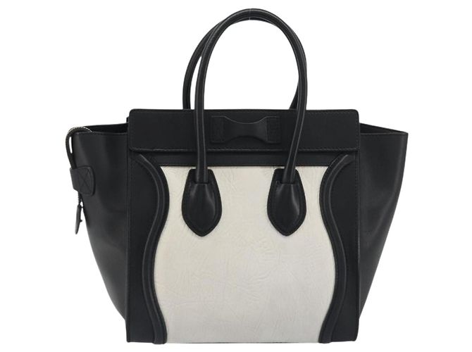 Céline CELINE Luggage Micro Shopper Hand Bag Leather White Gold Tone Auth 196440A Bianco - vista 3