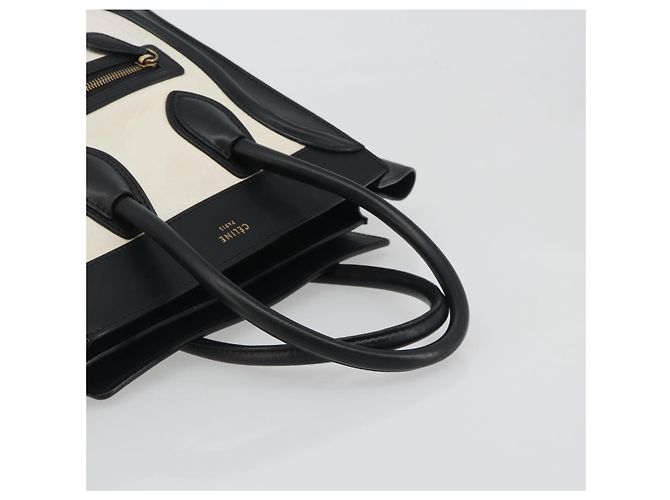 Céline CELINE Luggage Micro Shopper Hand Bag Leather White Gold Tone Auth 196440A Bianco - vista 7