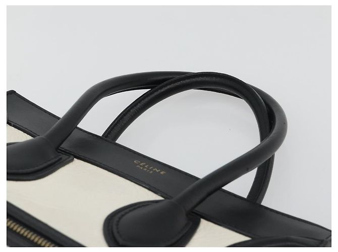 Céline CELINE Luggage Micro Shopper Hand Bag Leather White Gold Tone Auth 196440A Bianco - vista 8