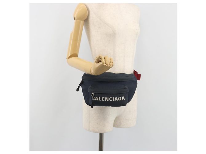 BALENCIAGA Body Bag Canvas Navy Silver Auth 194239 Silber Marineblau - Ansicht 21