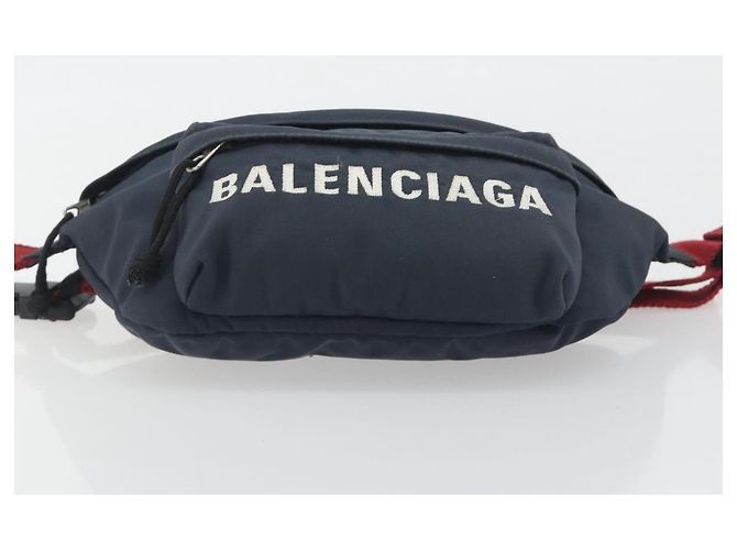 BALENCIAGA Body Bag Canvas Navy Silver Auth 194239 Silber Marineblau - Ansicht 9