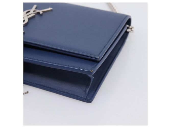 SAINT LAURENT Kate Chain Shoulder Wallet Leather Navy Silver Auth ka5752V Argento Blu navy - vista 10