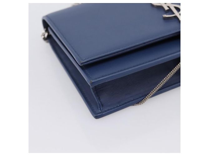 SAINT LAURENT Kate Chain Shoulder Wallet Leather Navy Silver Auth ka5752V Argento Blu navy - vista 11