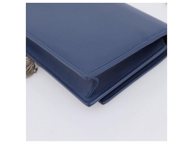 SAINT LAURENT Kate Chain Shoulder Wallet Leather Navy Silver Auth ka5752V Argento Blu navy - vista 12