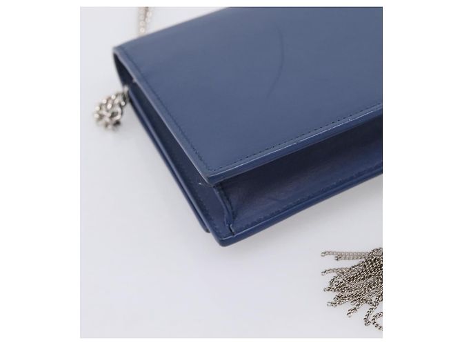 SAINT LAURENT Kate Chain Shoulder Wallet Leather Navy Silver Auth ka5752V Argento Blu navy - vista 13