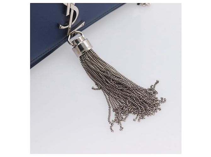 SAINT LAURENT Kate Chain Shoulder Wallet Leather Navy Silver Auth ka5752V Argento Blu navy - vista 14