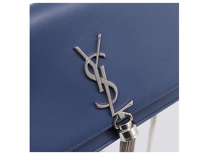 SAINT LAURENT Kate Chain Shoulder Wallet Leather Navy Silver Auth ka5752V Argento Blu navy - vista 15