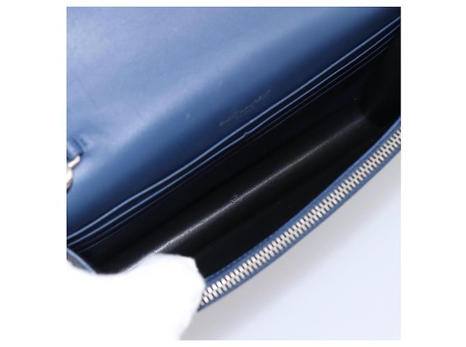 SAINT LAURENT Kate Chain Shoulder Wallet Leather Navy Silver Auth ka5752V Argento Blu navy - vista 18