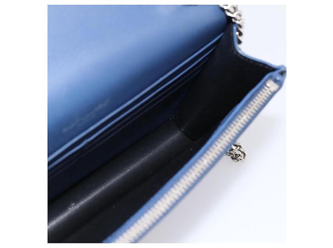 SAINT LAURENT Kate Chain Shoulder Wallet Leather Navy Silver Auth ka5752V Argento Blu navy - vista 19