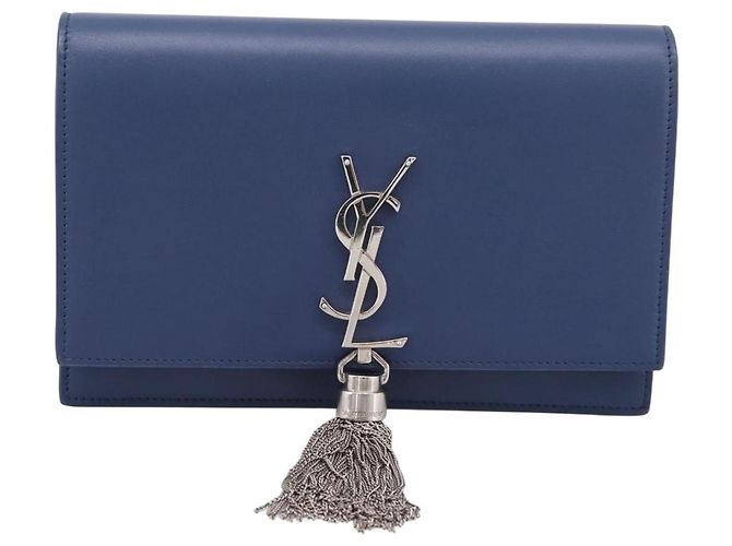 SAINT LAURENT Kate Chain Shoulder Wallet Leather Navy Silver Auth ka5752V Argento Blu navy - vista 2