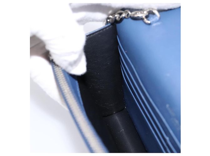 SAINT LAURENT Kate Chain Shoulder Wallet Leather Navy Silver Auth ka5752V Argento Blu navy - vista 20