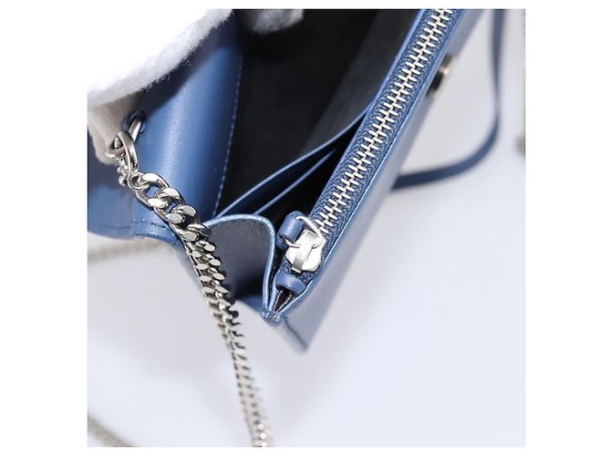 SAINT LAURENT Kate Chain Shoulder Wallet Leather Navy Silver Auth ka5752V Argento Blu navy - vista 22