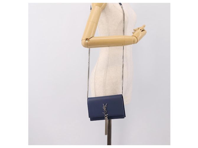 SAINT LAURENT Kate Chain Shoulder Wallet Leather Navy Silver Auth ka5752V Argento Blu navy - vista 25