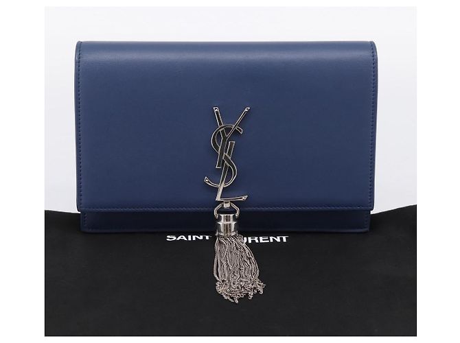 SAINT LAURENT Kate Chain Shoulder Wallet Leather Navy Silver Auth ka5752V Argento Blu navy - vista 26