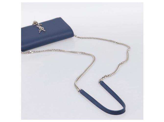 SAINT LAURENT Kate Chain Shoulder Wallet Leather Navy Silver Auth ka5752V Argento Blu navy - vista 7