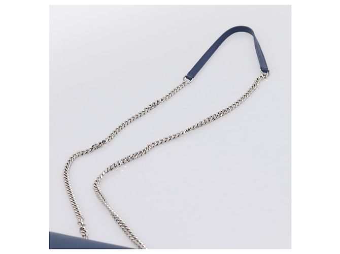 SAINT LAURENT Kate Chain Shoulder Wallet Leather Navy Silver Auth ka5752V Argento Blu navy - vista 8