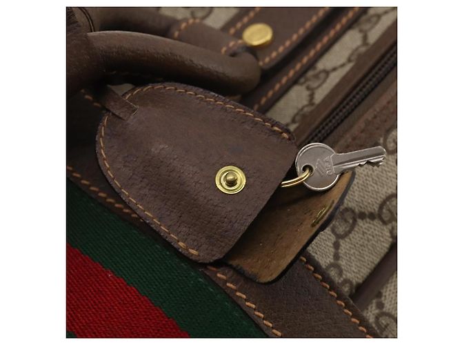 Padlock GUCCI GG Supreme Web Sherry Line Trunk PVC Beige Gold Auth 194417 D'oro - vista 14