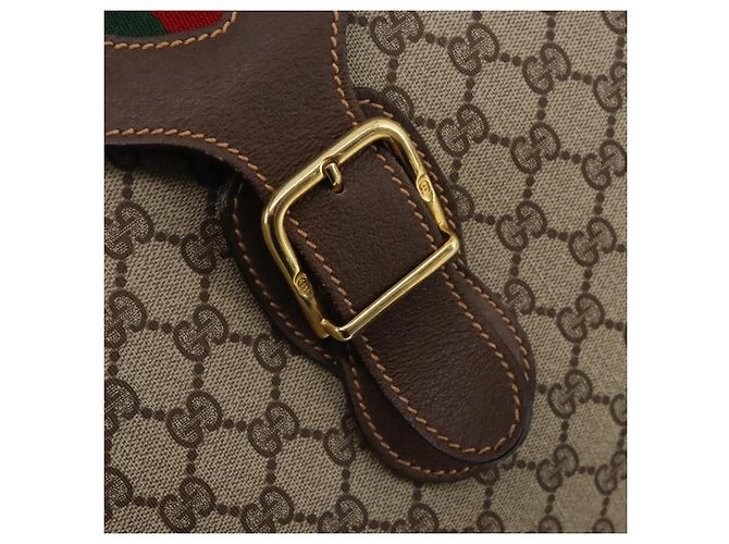Padlock GUCCI GG Supreme Web Sherry Line Trunk PVC Beige Gold Auth 194417 D'oro - vista 16